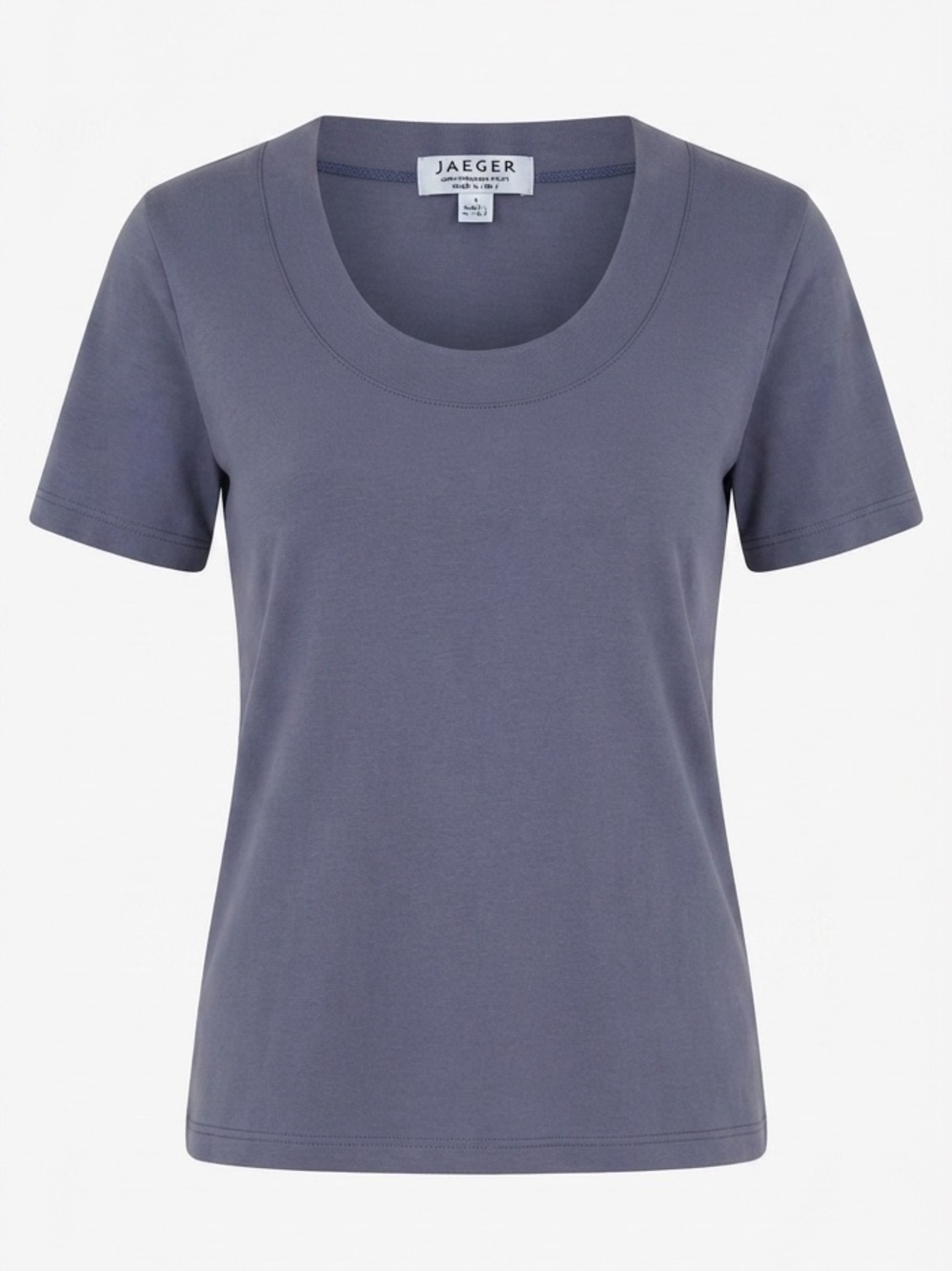 Jaeger Women's Short Sleeve Neck Tee - Soft 100% Cotton, P2P 19 in Muted Slate